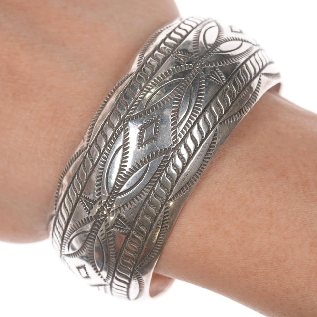 7.12" Navajo Vincent J Platero heavy stamped sterling cuff bracelet - Estate Fresh Austin