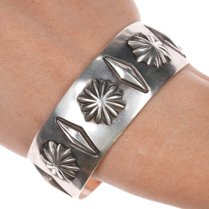 7.12" Nora Bill Navajo sterling repousse cuff bracelet - Estate Fresh Austin