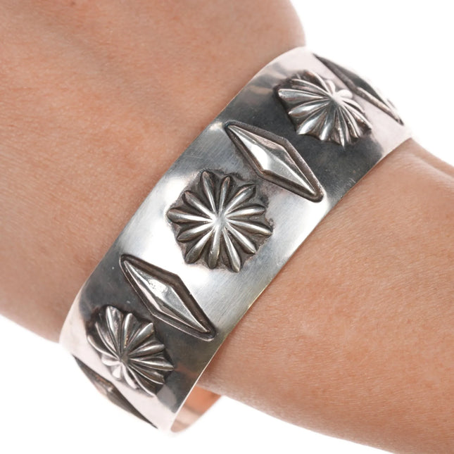 7.12" Nora Bill Navajo sterling repousse cuff bracelet - Estate Fresh Austin