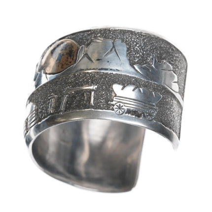 7.12" Ronnie Hurley Navajo Sterling cuff bracelet with copper sun - Estate Fresh Austin
