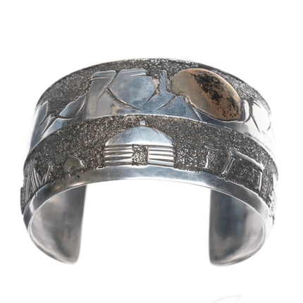 7.12" Ronnie Hurley Navajo Sterling cuff bracelet with copper sun - Estate Fresh Austin
