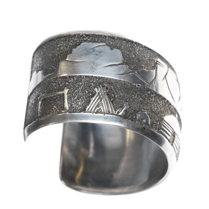 7.12" Ronnie Hurley Navajo Sterling cuff bracelet with copper sun - Estate Fresh Austin
