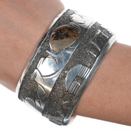 7.12" Ronnie Hurley Navajo Sterling cuff bracelet with copper sun - Estate Fresh Austin