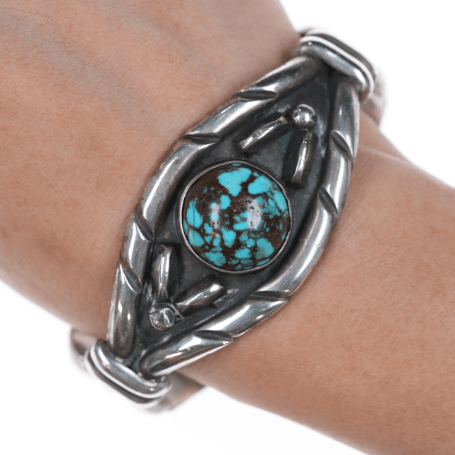 7 1/8" Vintage High grade turquoise Native American silver cuff bracelet - Estate Fresh Austin