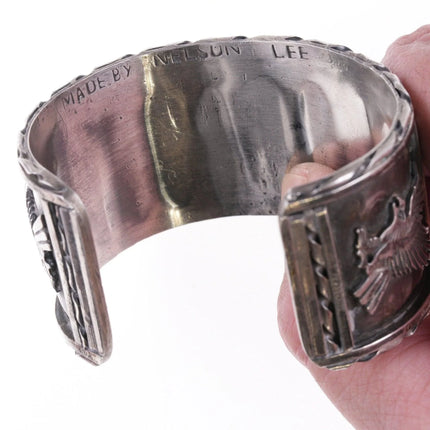 7.12" Vintage Nelson Lee Zuni Large sterling channel inlay bracelet - Estate Fresh Austin
