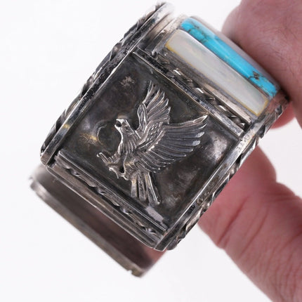 7.12" Vintage Nelson Lee Zuni Large sterling channel inlay bracelet - Estate Fresh Austin