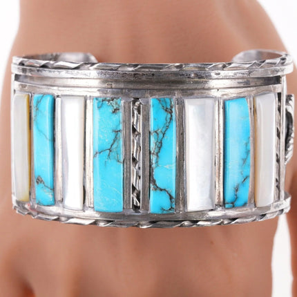 7.12" Vintage Nelson Lee Zuni Large sterling channel inlay bracelet - Estate Fresh Austin