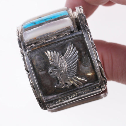 7.12" Vintage Nelson Lee Zuni Large sterling channel inlay bracelet - Estate Fresh Austin