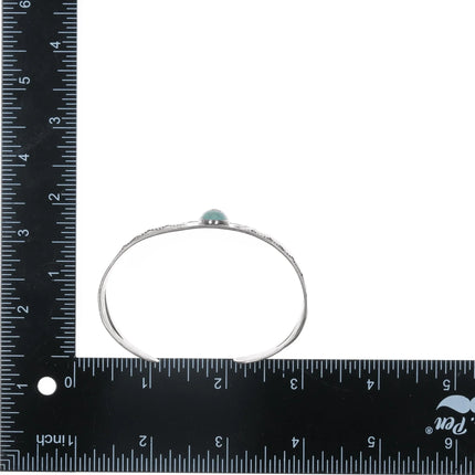 7" 1930's Navajo hand stamped silver whirling logs cuff bracelet with turquoise - Estate Fresh Austin