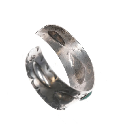 7" 1930's Navajo hand stamped silver whirling logs cuff bracelet with turquoise - Estate Fresh Austin