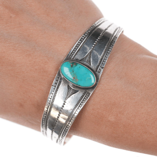 7" 1940's Navajo silver Blue Gem turquoise cuff bracelet - Estate Fresh Austin