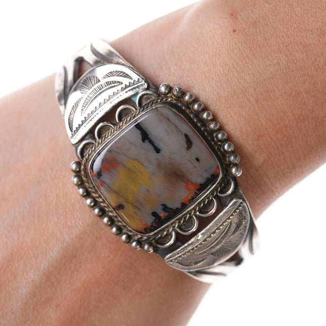 7" 1940's Navajo Sterling and Agate bracelet with matching size 6.75 ring - Estate Fresh Austin