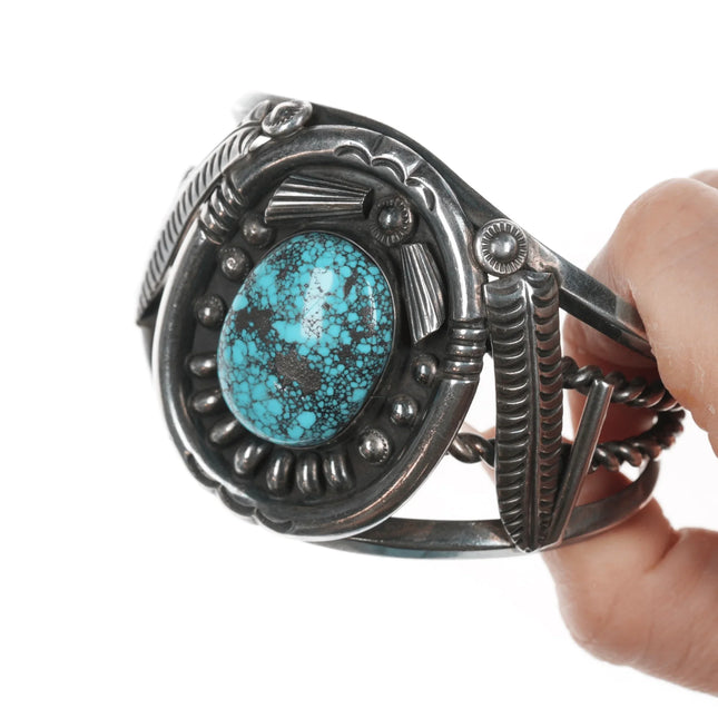 7" 1970's Phil T Navajo Silver cuff bracelet with turquoise - Estate Fresh Austin