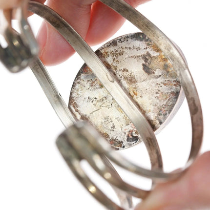 7" 1979 Native American DRW Carved fossil sterling bracelet - Estate Fresh Austin