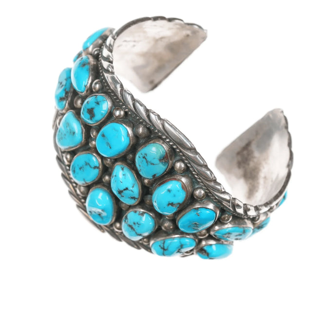 7" 1980's A.S.P Native American sterling and turquoise nugget cuff bracelet - Estate Fresh Austin