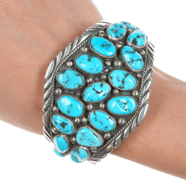 7" 1980's A.S.P Native American sterling and turquoise nugget cuff bracelet - Estate Fresh Austin