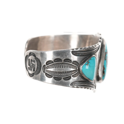 7" 20's-30's Navajo Ingot silver Whirling log High grade turquoise cuff bracelet - Estate Fresh Austin