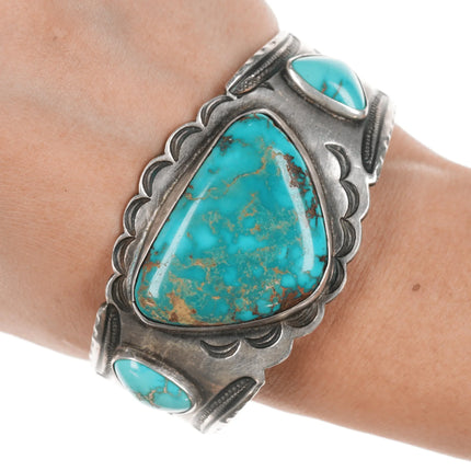 7" 20's-30's Navajo Ingot silver Whirling log High grade turquoise cuff bracelet - Estate Fresh Austin