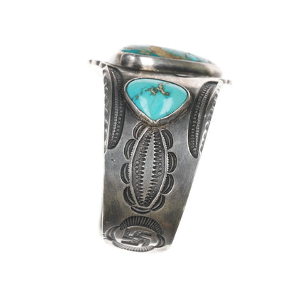 7" 20's-30's Navajo Ingot silver Whirling log High grade turquoise cuff bracelet - Estate Fresh Austin