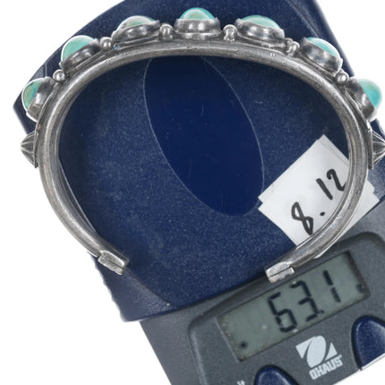 7" 20's-30's Navajo silver turquoise row cuff bracelet - Estate Fresh Austin