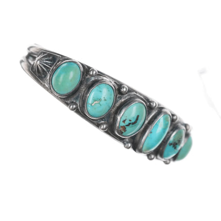 7" 20's-30's Navajo silver turquoise row cuff bracelet - Estate Fresh Austin