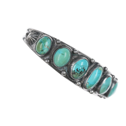 7" 20's-30's Navajo silver turquoise row cuff bracelet - Estate Fresh Austin