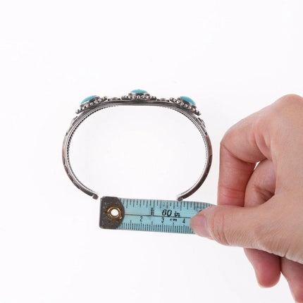 7" 30's-40's Navajo Stamped silver carinated wire bracelet with turquoise - Estate Fresh Austin