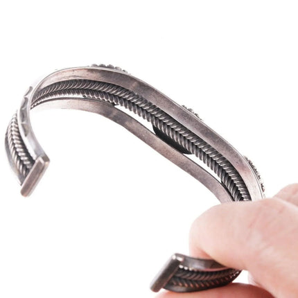 7" 30's-40's Navajo Stamped silver carinated wire bracelet with turquoise - Estate Fresh Austin