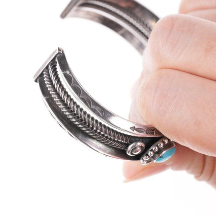 7" 30's-40's Navajo Stamped silver carinated wire bracelet with turquoise - Estate Fresh Austin