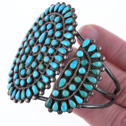 7" 30's-40's Zuni petit point turquoise silver bracelet - Estate Fresh Austin