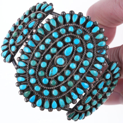 7" 30's-40's Zuni petit point turquoise silver bracelet - Estate Fresh Austin