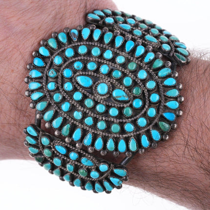 7" 30's-40's Zuni petit point turquoise silver bracelet - Estate Fresh Austin