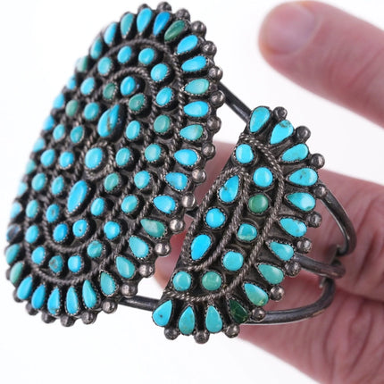 7" 30's-40's Zuni petit point turquoise silver bracelet - Estate Fresh Austin
