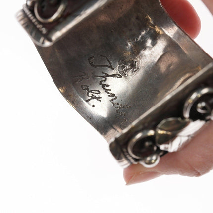 7.375" 1970's Navajo Dan Thunder Bolt Silver, turquoise, and coral cuff bracelet - Estate Fresh Austin