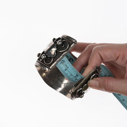 7.375" 1970's Navajo Dan Thunder Bolt Silver, turquoise, and coral cuff bracelet - Estate Fresh Austin