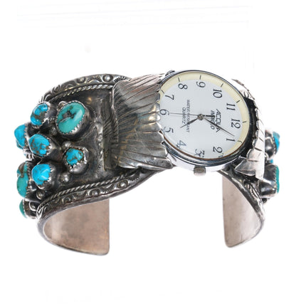 7 3/8" JJ 1970's Navajo sterling turquoise nugget cuff watch cuff bracelet - Estate Fresh Austin