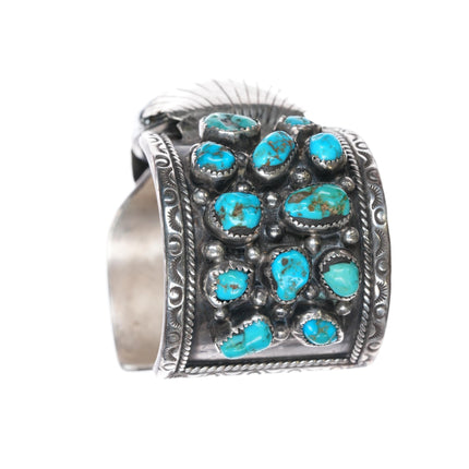 7 3/8" JJ 1970's Navajo sterling turquoise nugget cuff watch cuff bracelet - Estate Fresh Austin