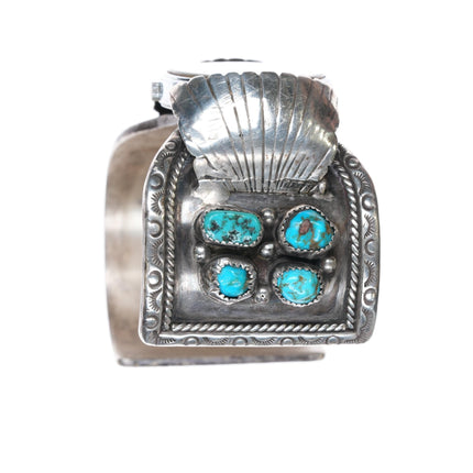 7 3/8" JJ 1970's Navajo sterling turquoise nugget cuff watch cuff bracelet - Estate Fresh Austin