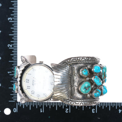 7 3/8" JJ 1970's Navajo sterling turquoise nugget cuff watch cuff bracelet - Estate Fresh Austin