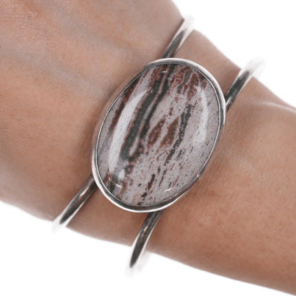 7.375" Retro Southwestern modernist sterling and jasper cuff bracelet - Estate Fresh Austin