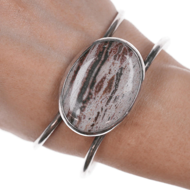 7.375" Retro Southwestern modernist sterling and jasper cuff bracelet - Estate Fresh Austin