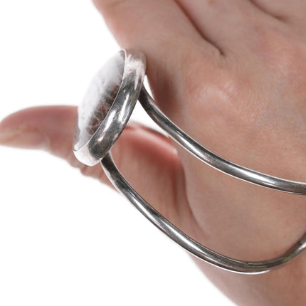 7.375" Retro Southwestern modernist sterling and jasper cuff bracelet - Estate Fresh Austin