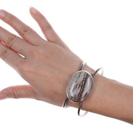 7.375" Retro Southwestern modernist sterling and jasper cuff bracelet - Estate Fresh Austin