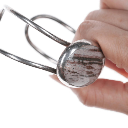 7.375" Retro Southwestern modernist sterling and jasper cuff bracelet - Estate Fresh Austin