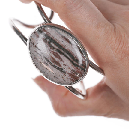 7.375" Retro Southwestern modernist sterling and jasper cuff bracelet - Estate Fresh Austin