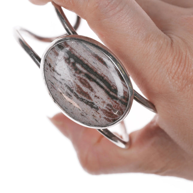 7.375" Retro Southwestern modernist sterling and jasper cuff bracelet - Estate Fresh Austin