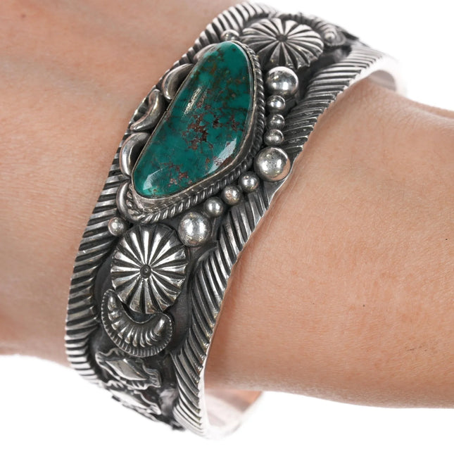 7.375" Roland Dixon Navajo sterling high grade turquoise cuff bracelet - Estate Fresh Austin