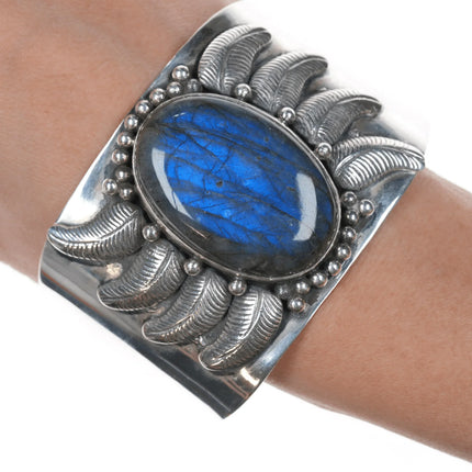 7.375" Southwestern Style sterling labradorite cuff bracelet - Estate Fresh Austin