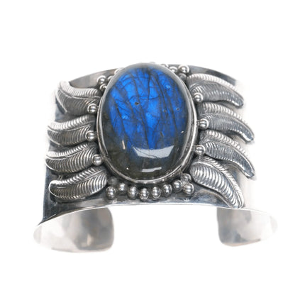 7.375" Southwestern Style sterling labradorite cuff bracelet - Estate Fresh Austin