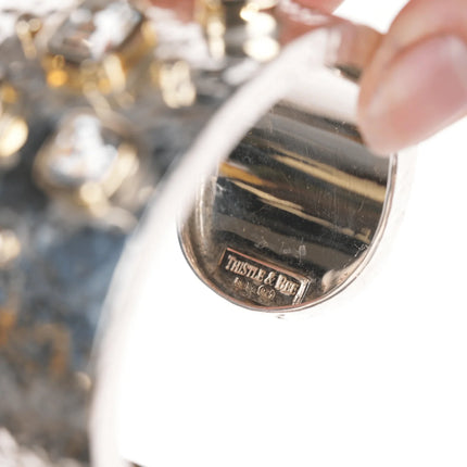 7.35" Thistle & Bee Hammered Sterling Silver/18K gold vermeil bezels cuff bracelet - Estate Fresh Austin